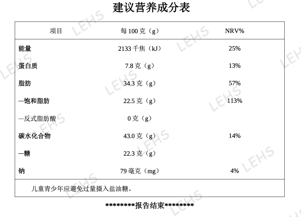 营养成分表